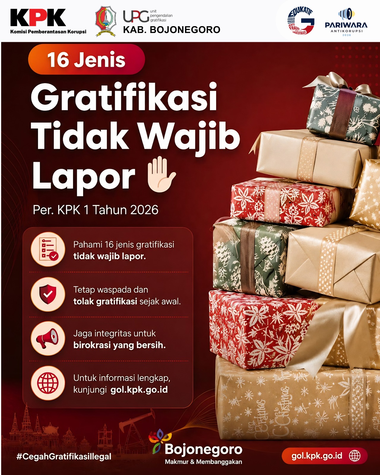 16 JENIS GRATIFIKASI YANG TIDAK WAJIB DILAPORKAN SESUAI DENGAN PER KPK 1 TAHUN 2026