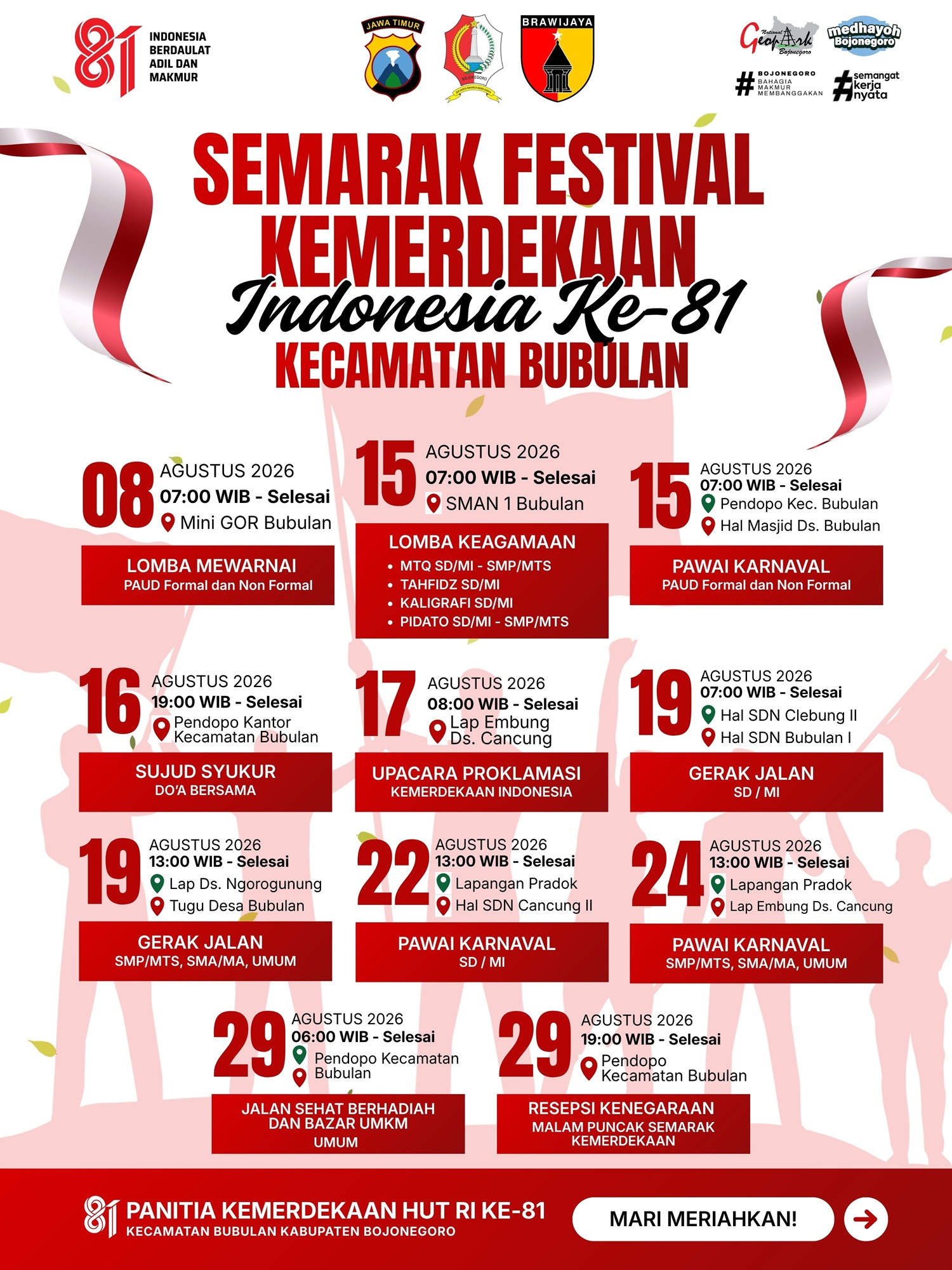 Sambut HUT RI Ke-81, Kecamatan Bubulan Gelar Semarak Festival Kemerdekaan Indonesia
