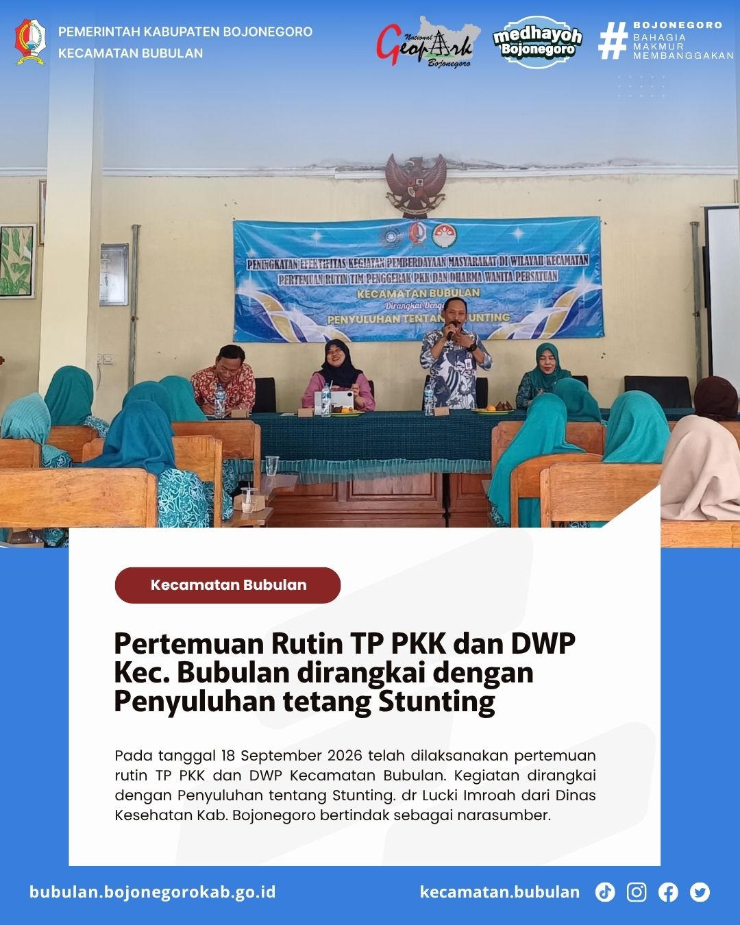 Pertemuan Rutin TP PKK dan DWP Kec. Bubulan dirangkai dengan Penyuluhan tentang Stunting
