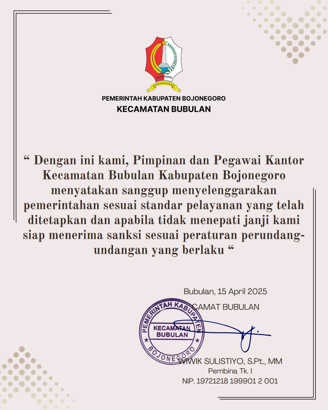 Makluma Pelayanan Kecamatan Bubulan
